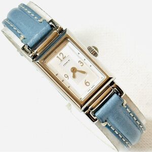 Coach Women's Hinged Lug Tank Watch Silver Stainless Blue Leather 0820